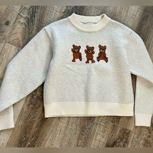 Stella Tweed Cream Sweater with Brown Bear Design